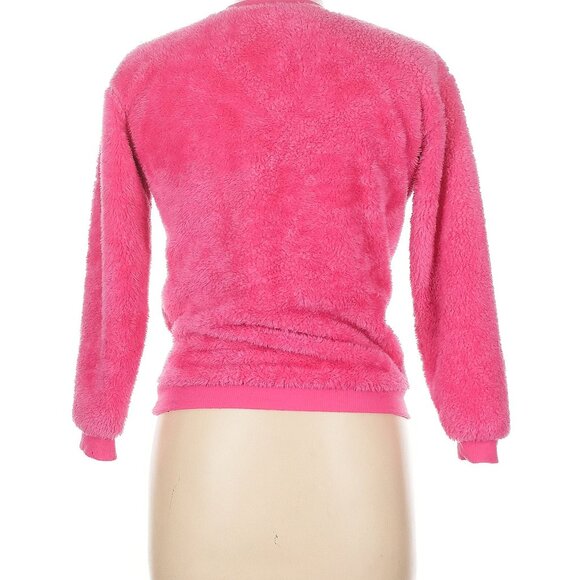 BARBIE Girls Fuzzy Cozy Pullover Fur Sweatshirt Crewneck Pink w/Logo - Sz 11-12 - Picture 4 of 4